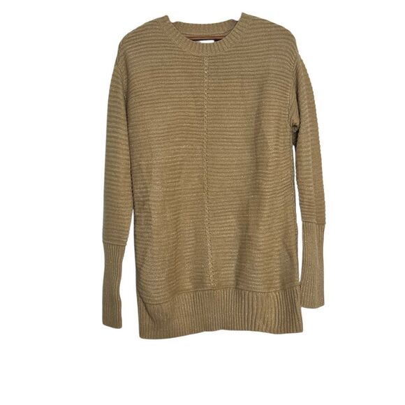 Nine West Ribbed Knit Crew Neck Long Sleeve Pullover Tunic Sweater Beige Medium - Picture 3 of 10